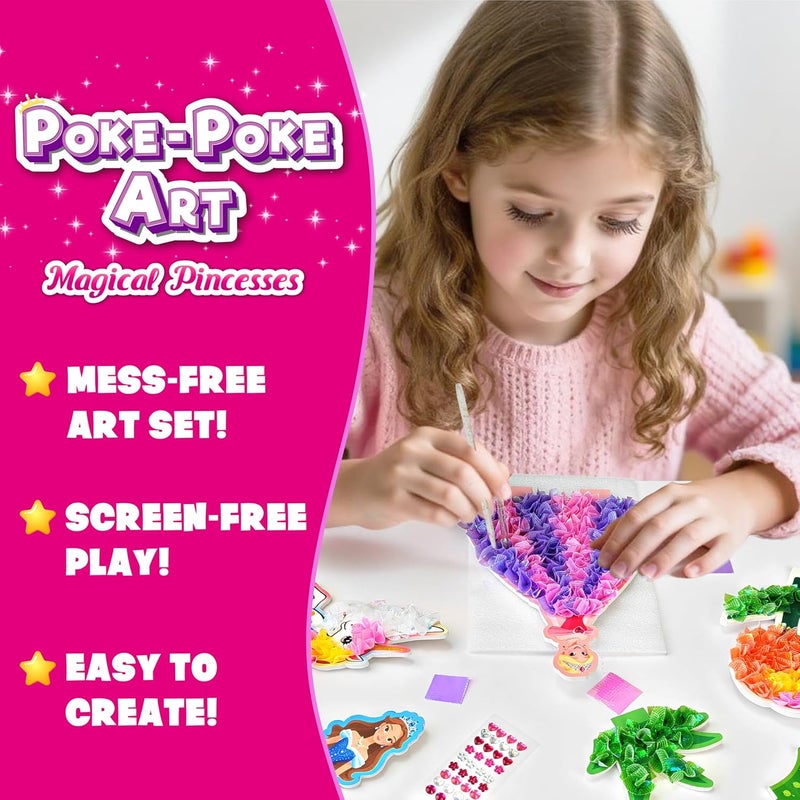 AGENTLAN Poke Art Princess Kit for Kids, DIY Craft Kits with Magical Princesses & Unicorn, Mess-Free Fabric Arts and Crafts, Fun & Easy Kits for Kids, Birthday Gifts for Ages 4 5 6 7 8+ - Image 3
